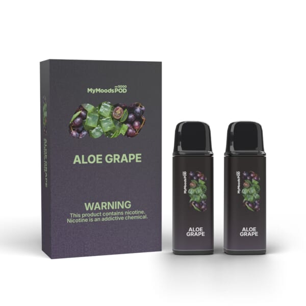 MyMoods POD ALOE GRAPE（ニコチン5%）箱と POD 2本