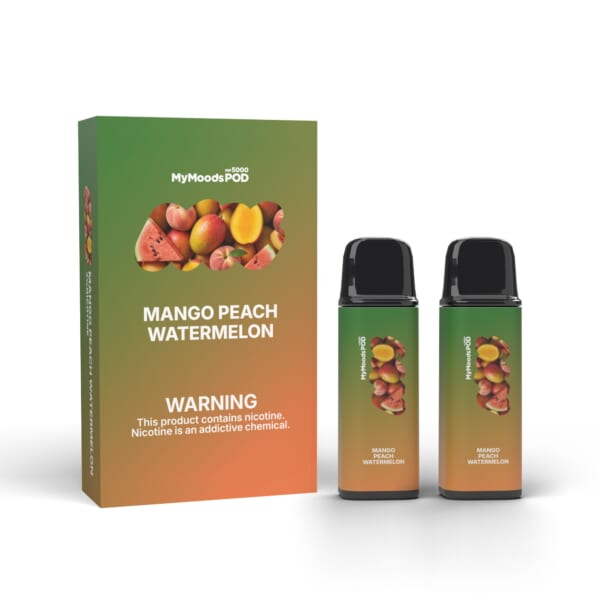 MyMoods POD MANGO PEACH WATERMELON（ニコチン3%）箱と POD 2本