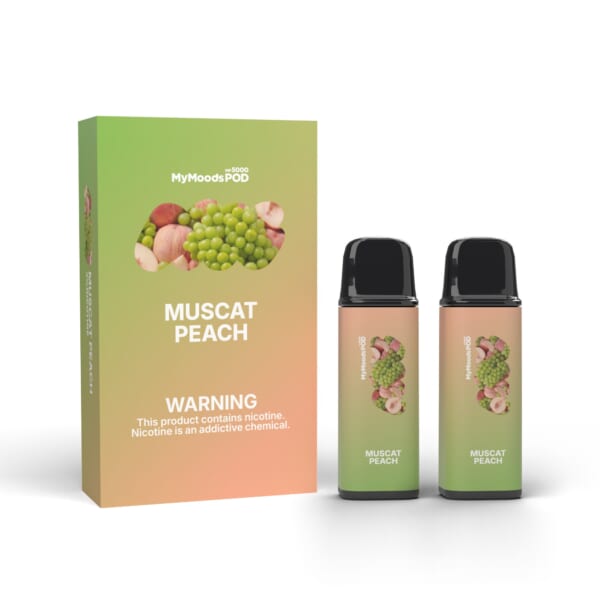 MyMoods POD MUSCAT PEACH（ニコチン3%）箱と POD 2本