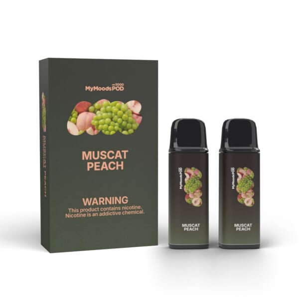 MyMoods POD MUSCAT PEACH（ニコチン5%）箱と POD 2本