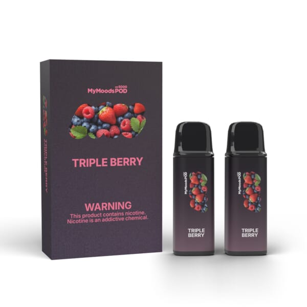 MyMoods POD TRIPLE BERRY（ニコチン5%）箱と POD 2本