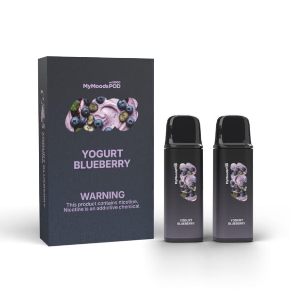 MyMoods POD YOGURT BLUEBERRY（ニコチン5%）箱と POD 2本