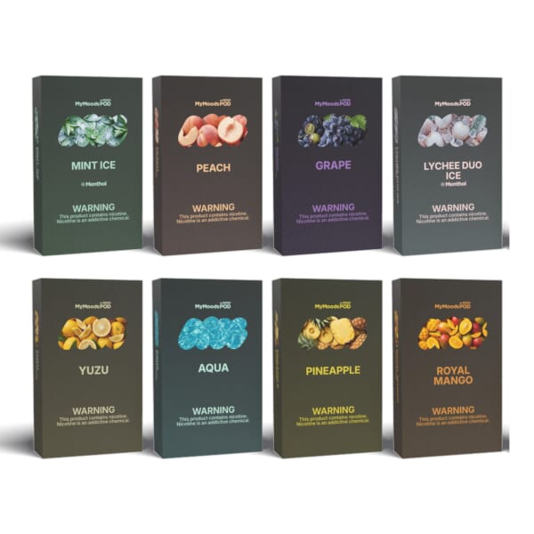 MyMoods POD 8箱（MINT ICE・PEACH・GRAPE・LYCHEE DUO ICE・YUZU・AQUA・PINEAPPLE・ROYAL MANGO／ニコチン5%）
