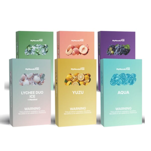 MyMoods POD 6箱（MINT ICE・PEACH・GRAPE・LYCHEE DUO ICE・YUZU・AQUA／ニコチン3%）