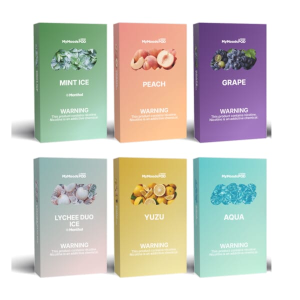 MyMoods POD 6箱（MINT ICE・PEACH・GRAPE・LYCHEE DUO ICE・YUZU・AQUA／ニコチン3%）
