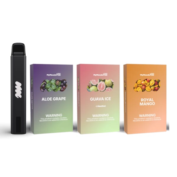 MyMoods PEN と POD 3箱（ALOE GRAPE・GUAVA ICE・ROYAL MANGO／ニコチン3%）